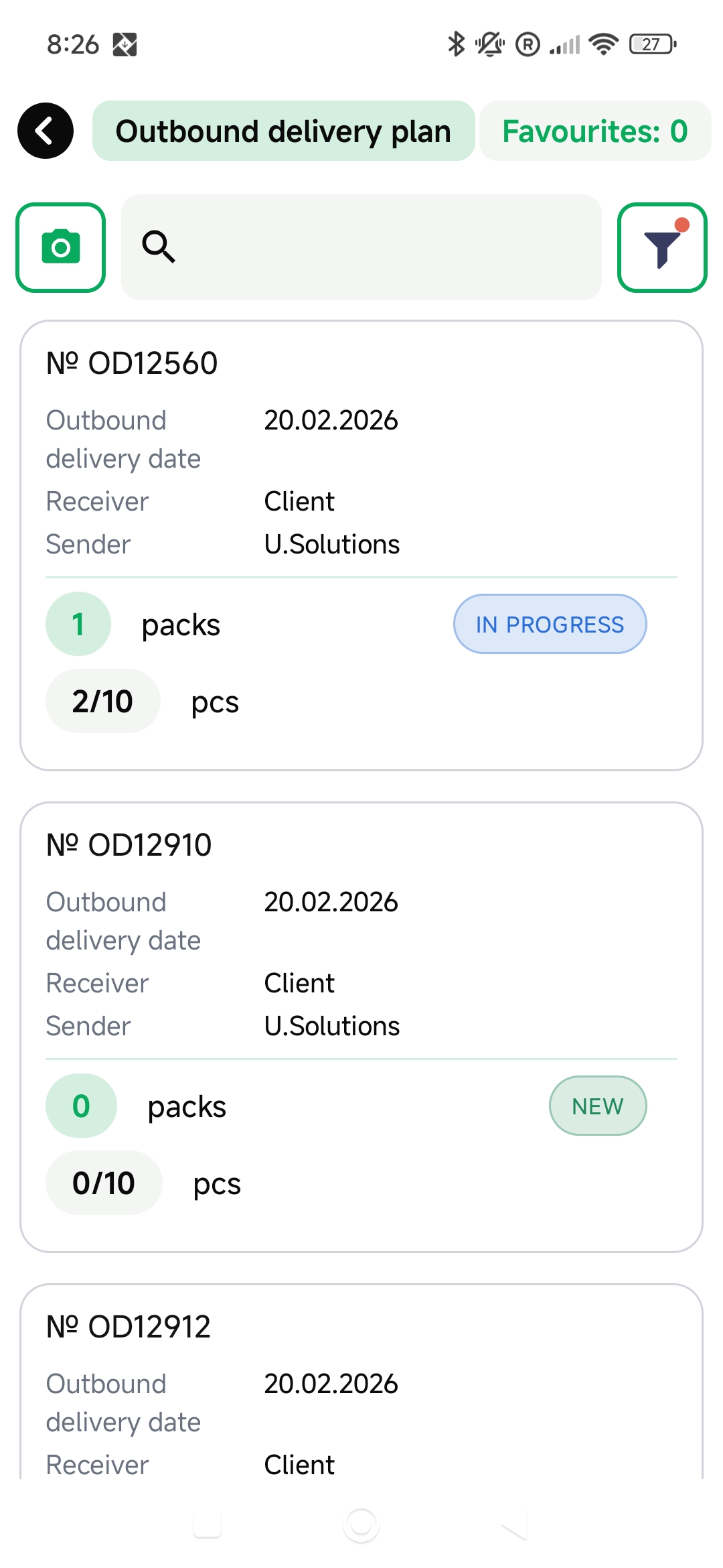 Outbound delivery plan screen