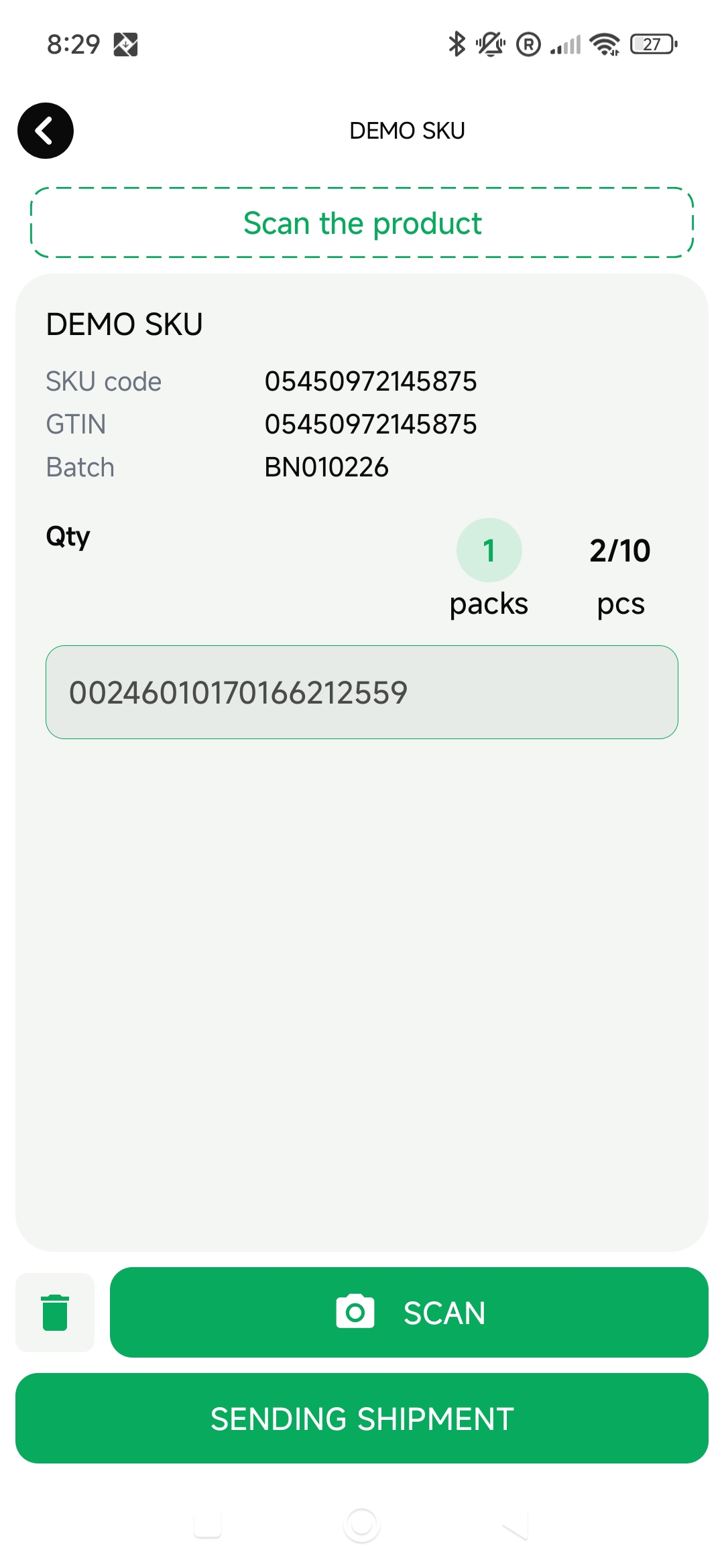 Scan product screen
